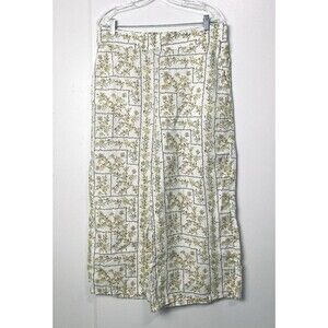 Joie Pants Ivory Floral Size M 100% Linen Wide Leg Ankle Cropped